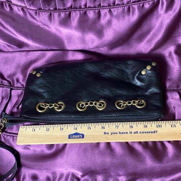 Faux Leather Wristlet Gold Chain Accessory Rectangle Slouchy emo grunge wallet - Picture 6 of 11